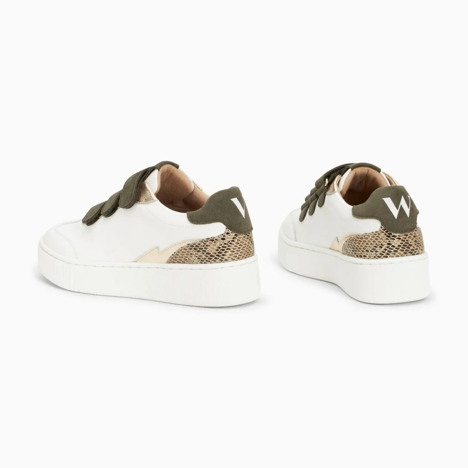 Vanessa Wu Sneakers>Baskets Nahia Blanc Et Or A Scratchs Kaki