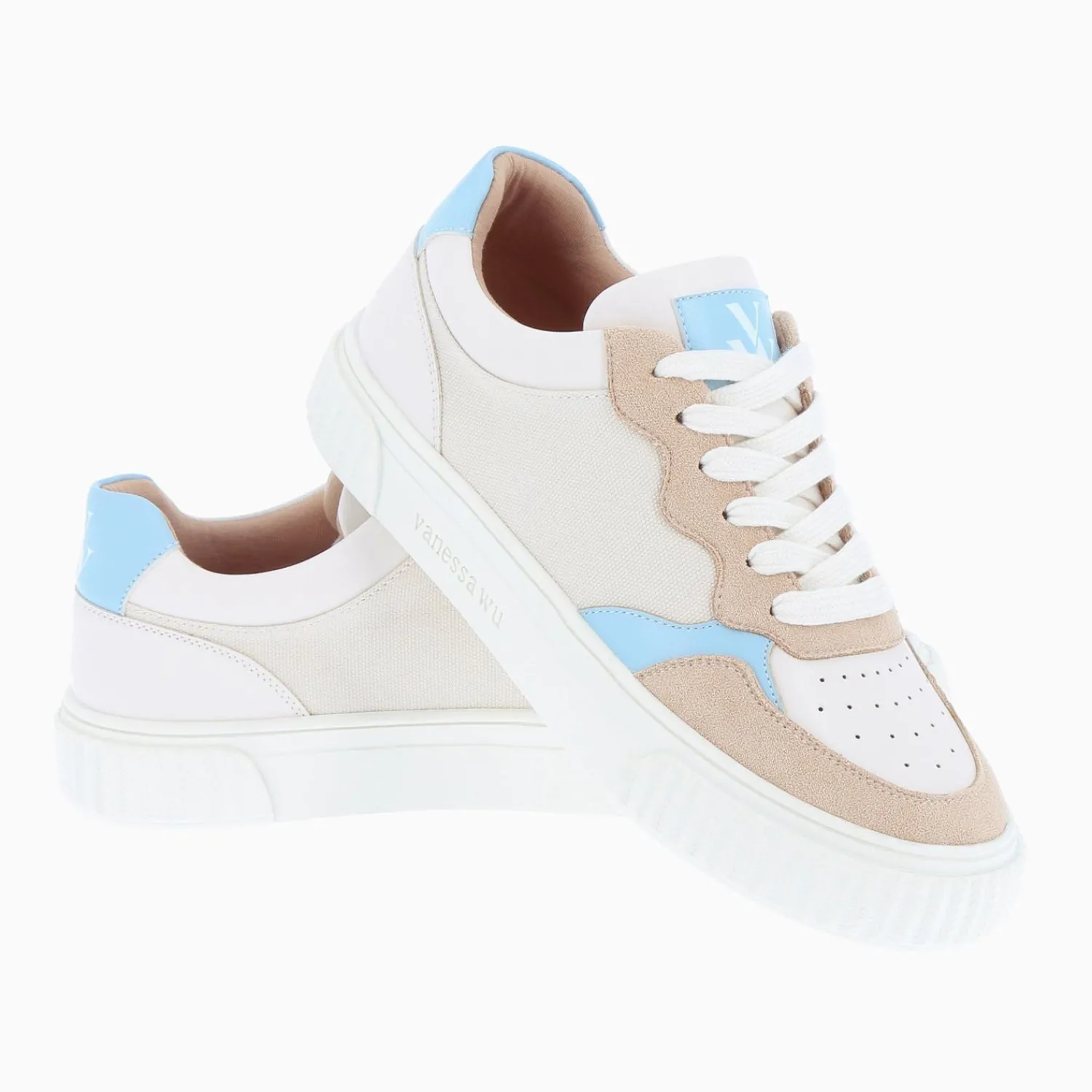 Vanessa Wu Sneakers>Baskets Sara En Toile Beige A Details Bleu Clair