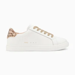 Vanessa Wu Sneakers>Baskets Steph Blanc Et Imprime Guepard A Lacets Beiges