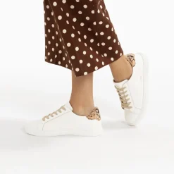 Vanessa Wu Sneakers>Baskets Steph Blanc Et Imprime Guepard A Lacets Beiges