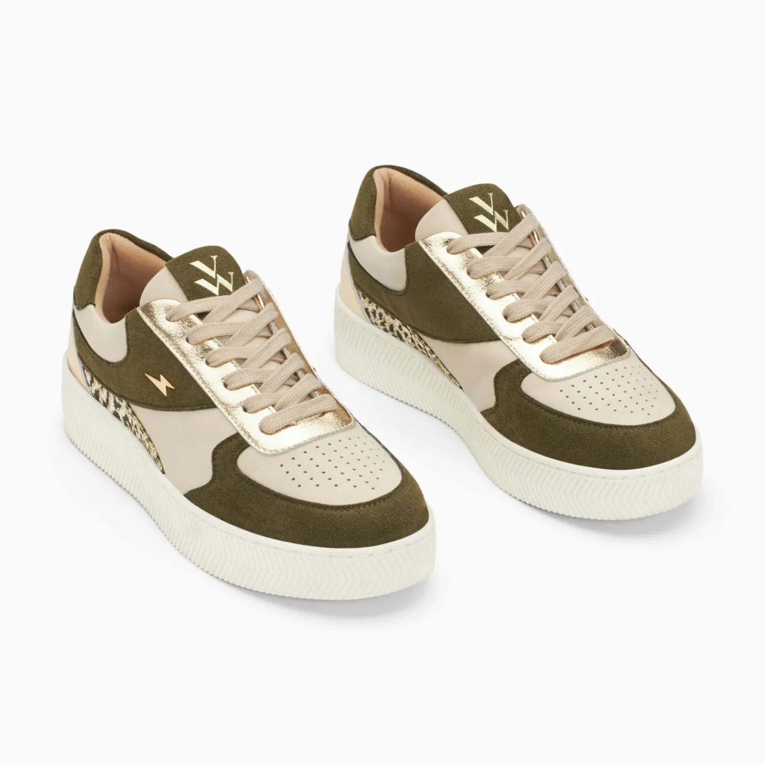 Vanessa Wu Sneakers>Baskets Theonie Beige Et Kaki A Lacets