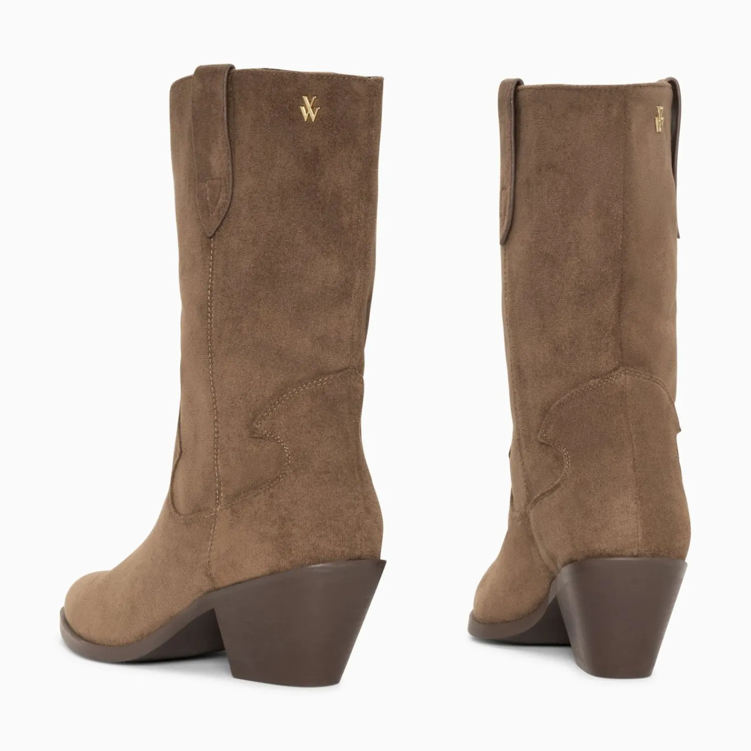 Vanessa Wu Bottines>Bottines Santiags Beverly Taupe Mi-Mollet