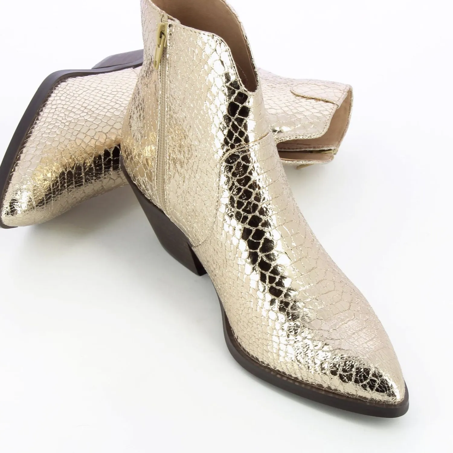 Vanessa Wu Bottines>Bottines Santiags Caroline Or Effet Serpent