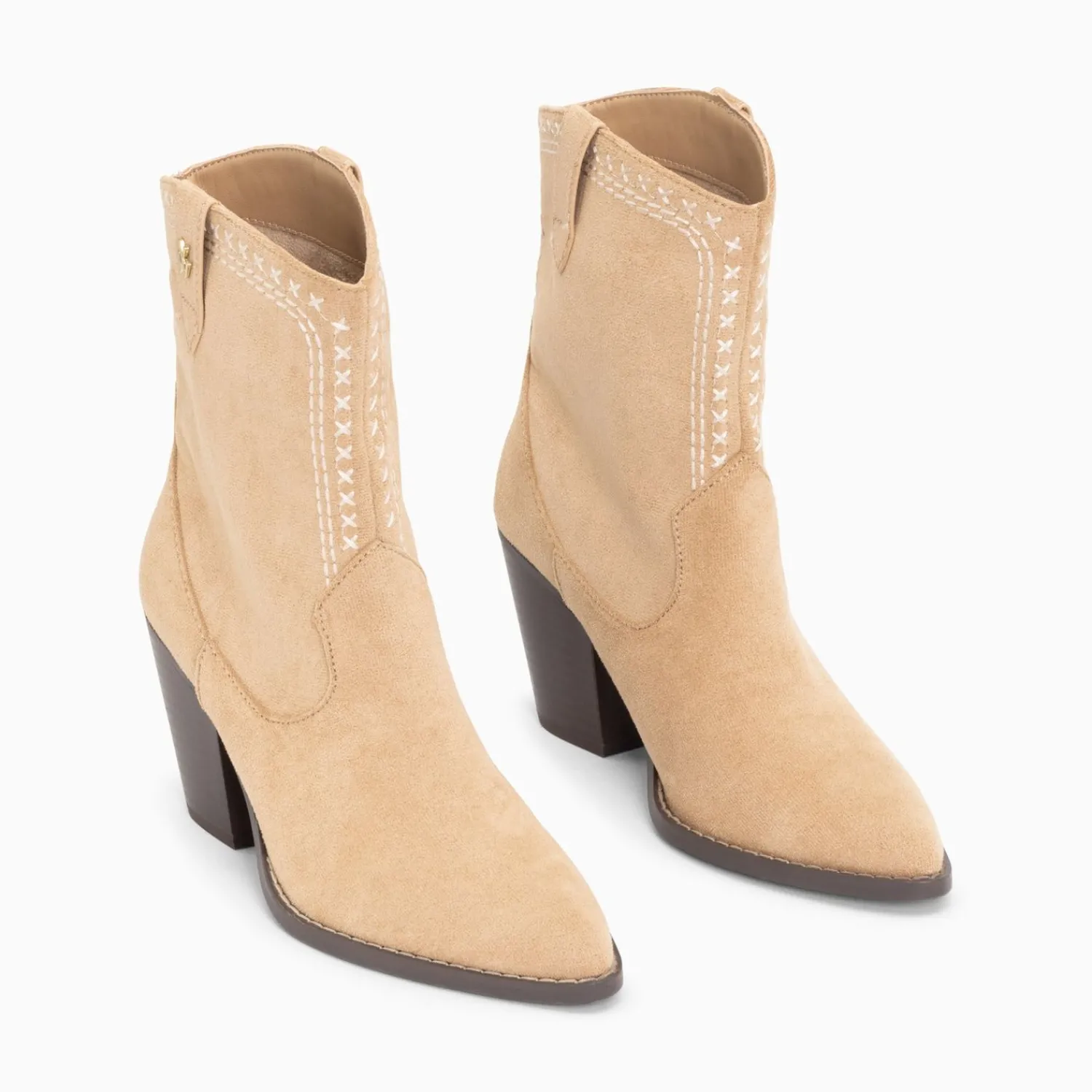 Vanessa Wu Bottines>Bottines Santiags Danae Montantes Beiges A Broderies