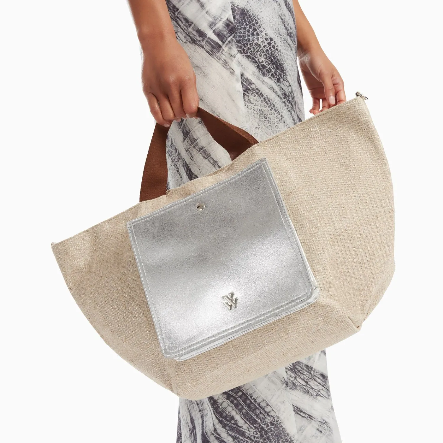 Vanessa Wu Sacs>Cabas Iris Beige A Pochette Argent