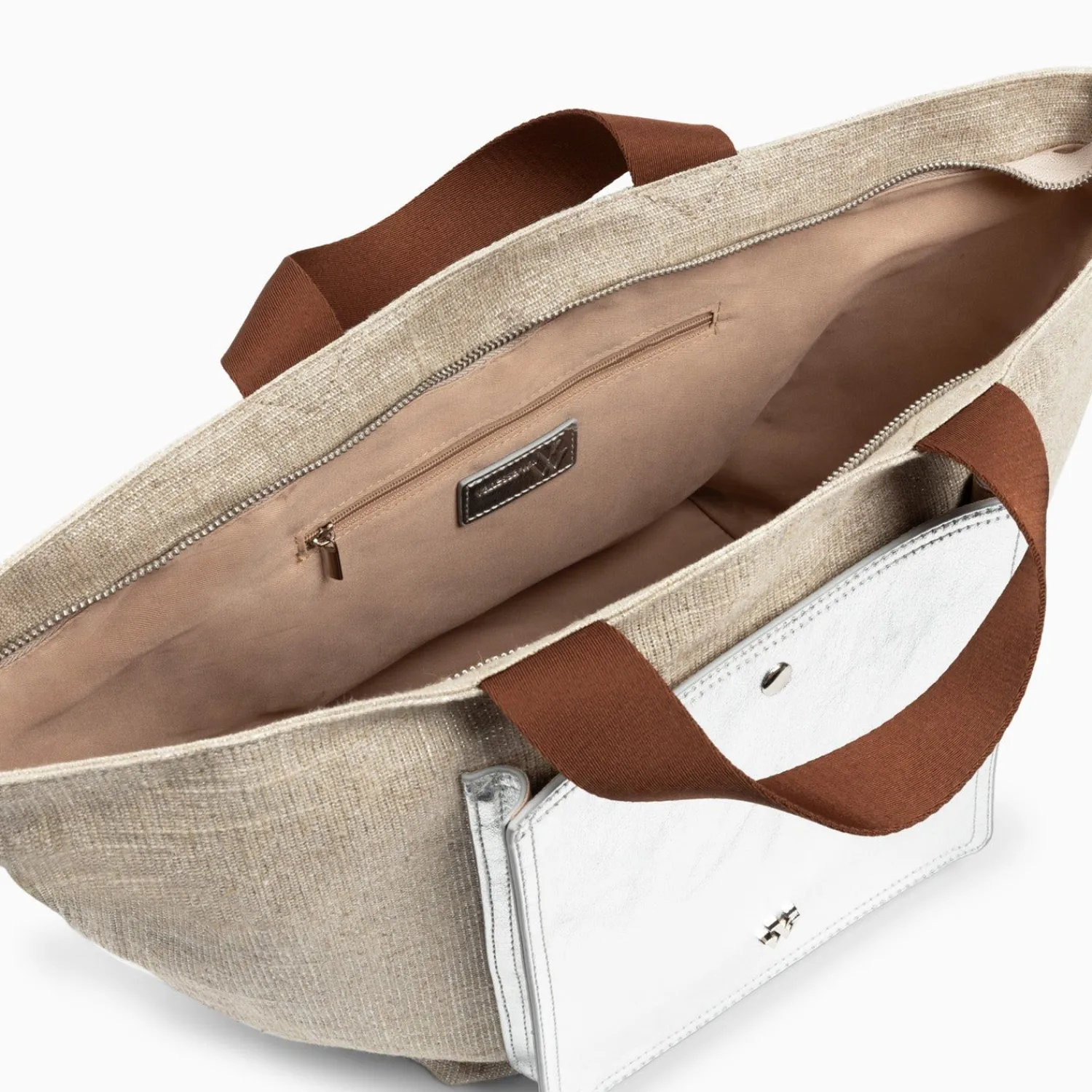 Vanessa Wu Sacs>Cabas Iris Beige A Pochette Argent
