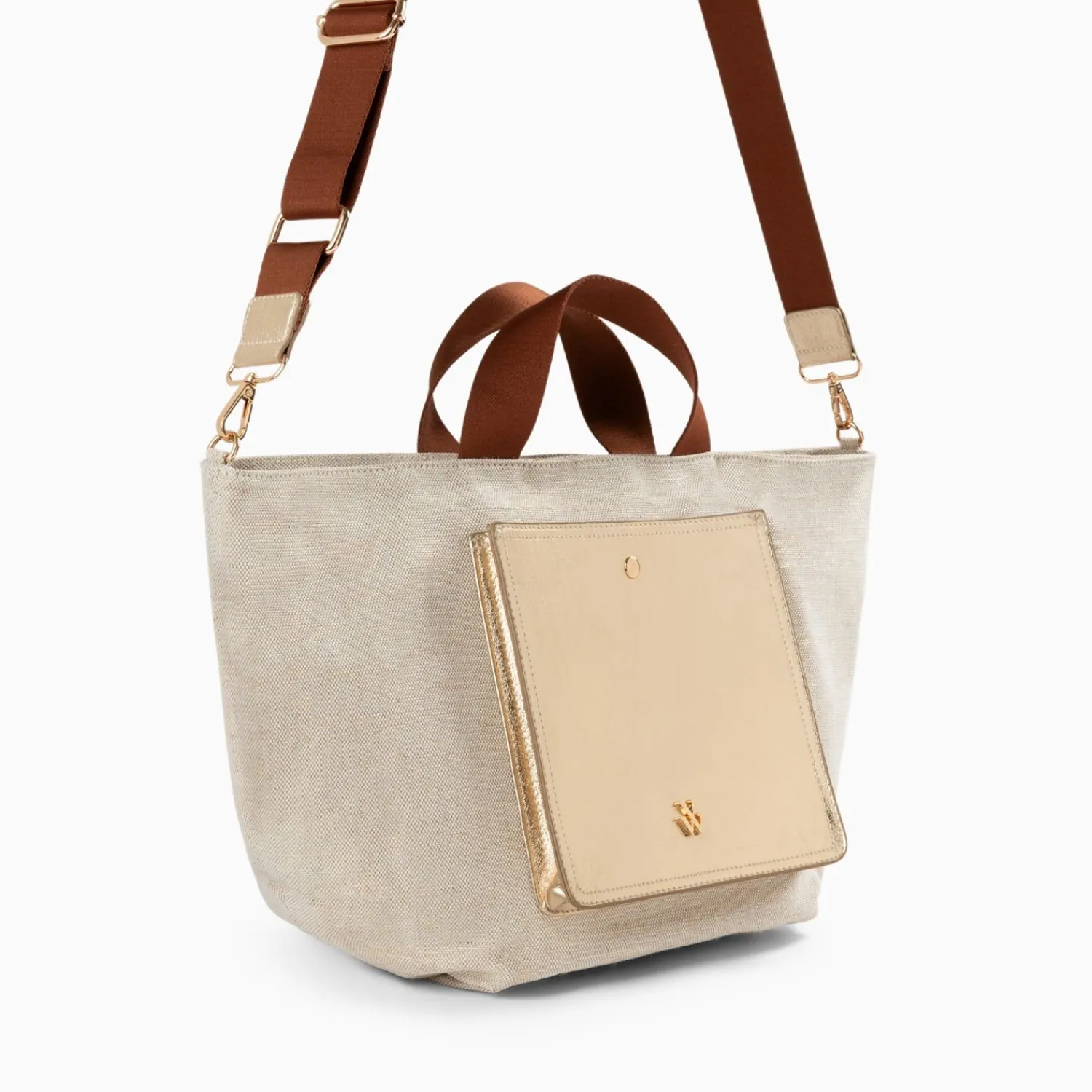Vanessa Wu Sacs>Cabas Iris Beige A Pochette Or
