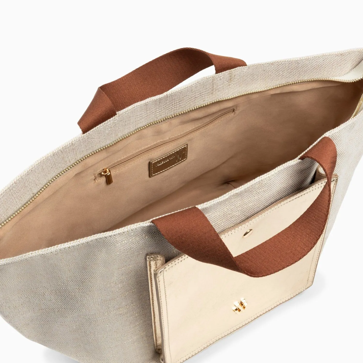 Vanessa Wu Sacs>Cabas Iris Beige A Pochette Or
