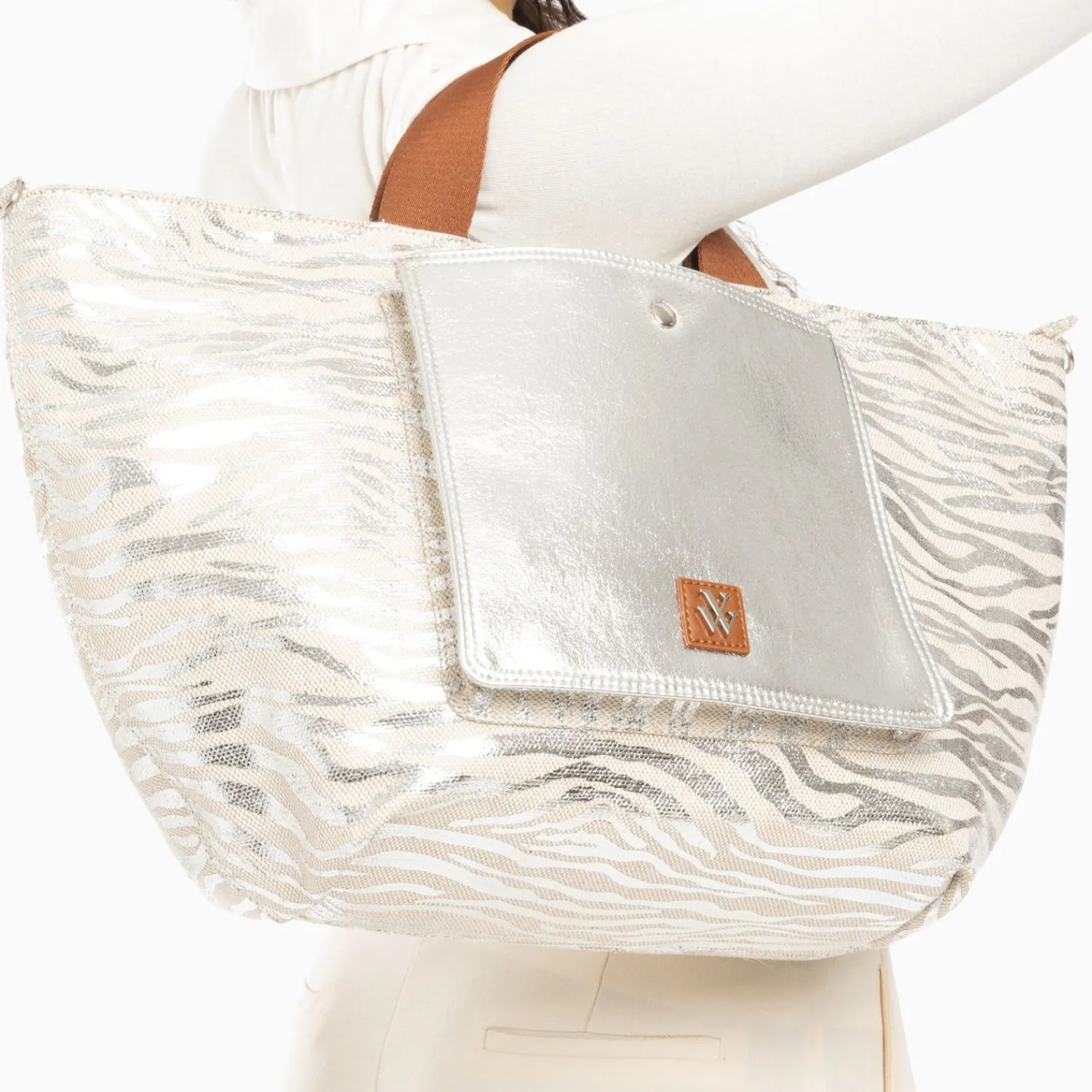 Vanessa Wu Sacs>Cabas Roxanna Argent Imprime Zebre A Pochette