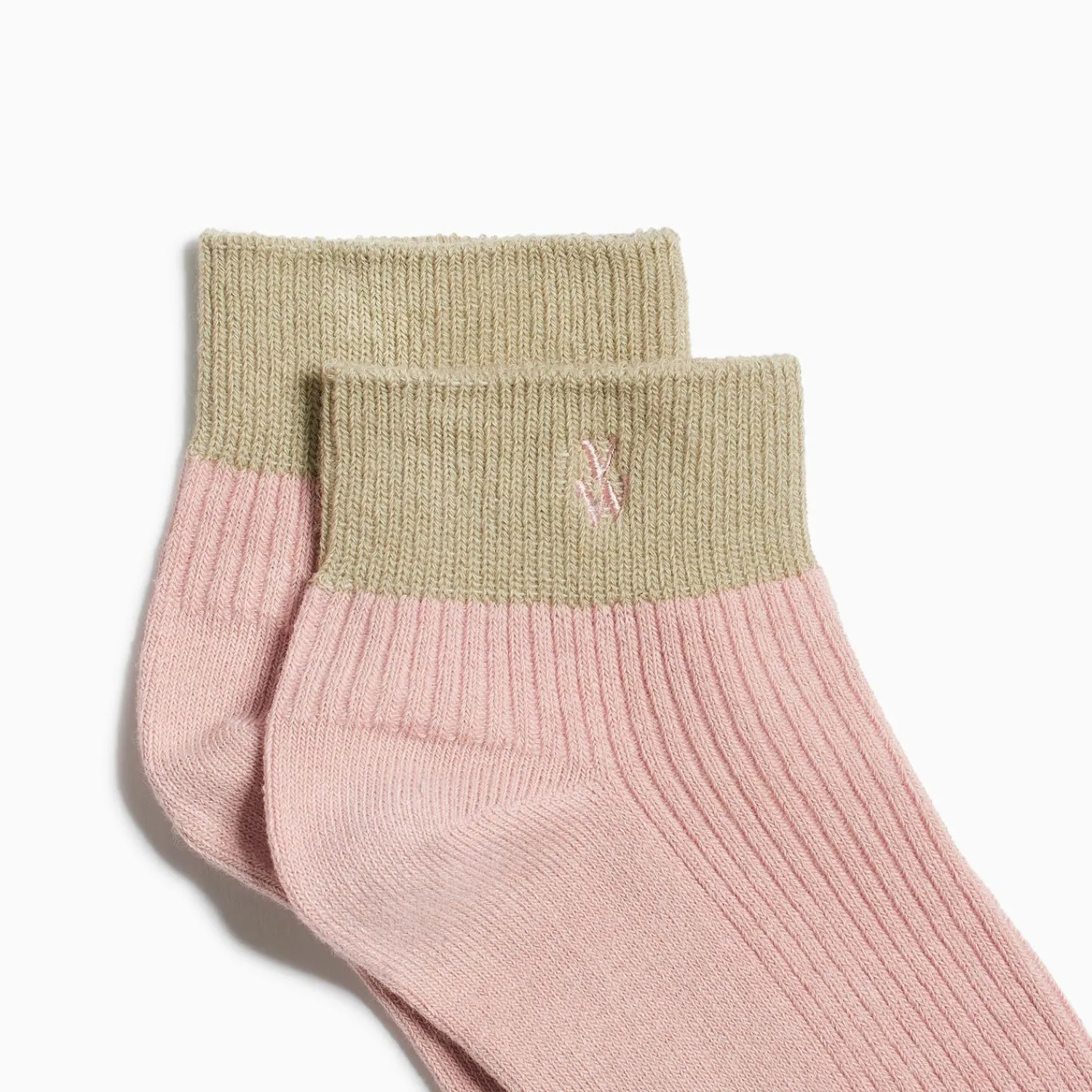 Vanessa Wu Chaussettes>Chaussettes Courtes Lia Rose Et Kaki Cotelees