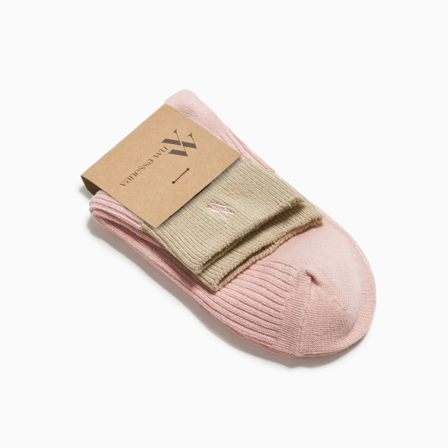Vanessa Wu Chaussettes>Chaussettes Courtes Lia Rose Et Kaki Cotelees