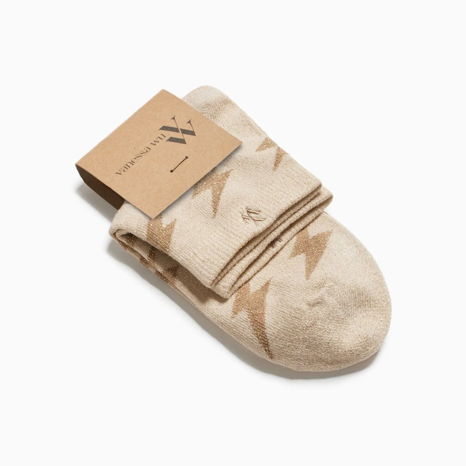 Vanessa Wu Chaussettes>Chaussettes Courtes Rachel Beiges A Eclairs Camel