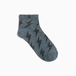 Vanessa Wu Chaussettes>Chaussettes Courtes Rachel Grises A Eclairs Noirs
