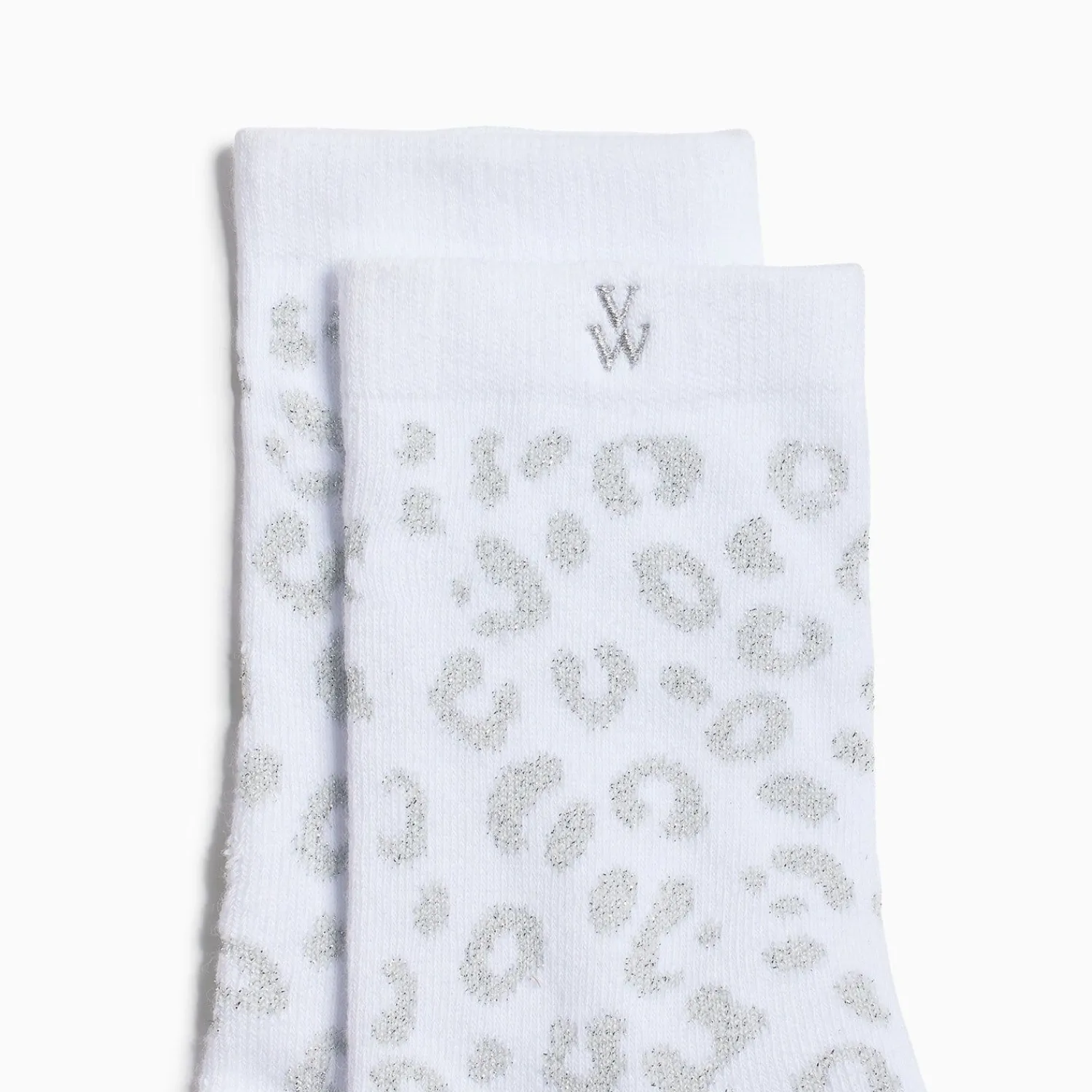 Vanessa Wu Chaussettes>Chaussettes Tara Blanc Et Leopard Argent