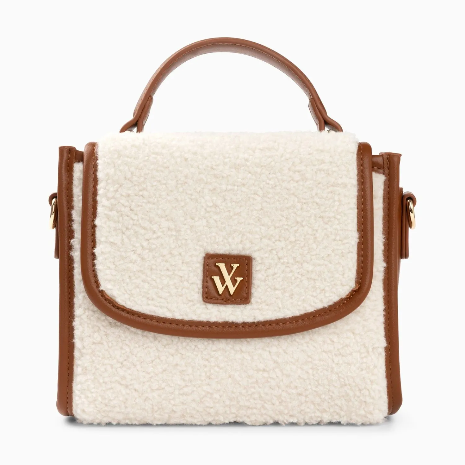 Vanessa Wu Sacs>Mini Sac A Main Victoria Ivoire Et Camel En Faux Shearling
