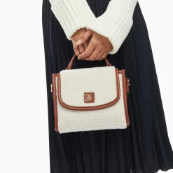 Vanessa Wu Sacs>Mini Sac A Main Victoria Ivoire Et Camel En Faux Shearling