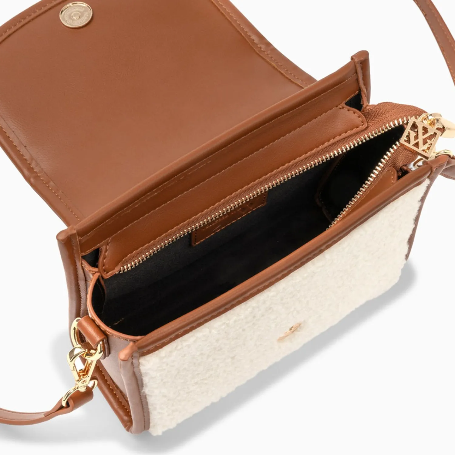 Vanessa Wu Sacs>Mini Sac A Main Victoria Ivoire Et Camel En Faux Shearling