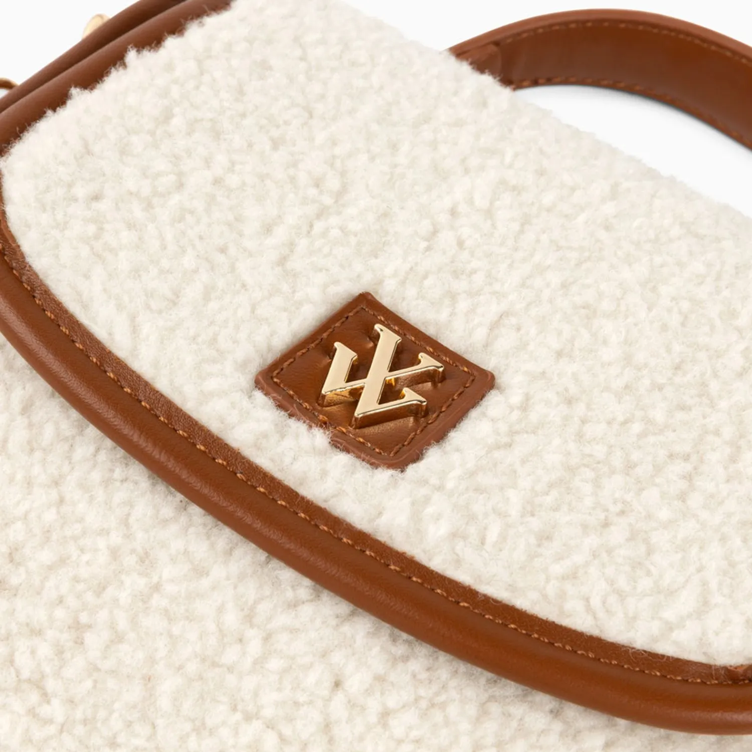 Vanessa Wu Sacs>Mini Sac A Main Victoria Ivoire Et Camel En Faux Shearling