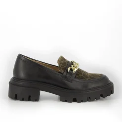Vanessa Wu Mocassins, Derbies, Ballerines>Mocassins Simone Noir Et Kaki A Semelle Crantee