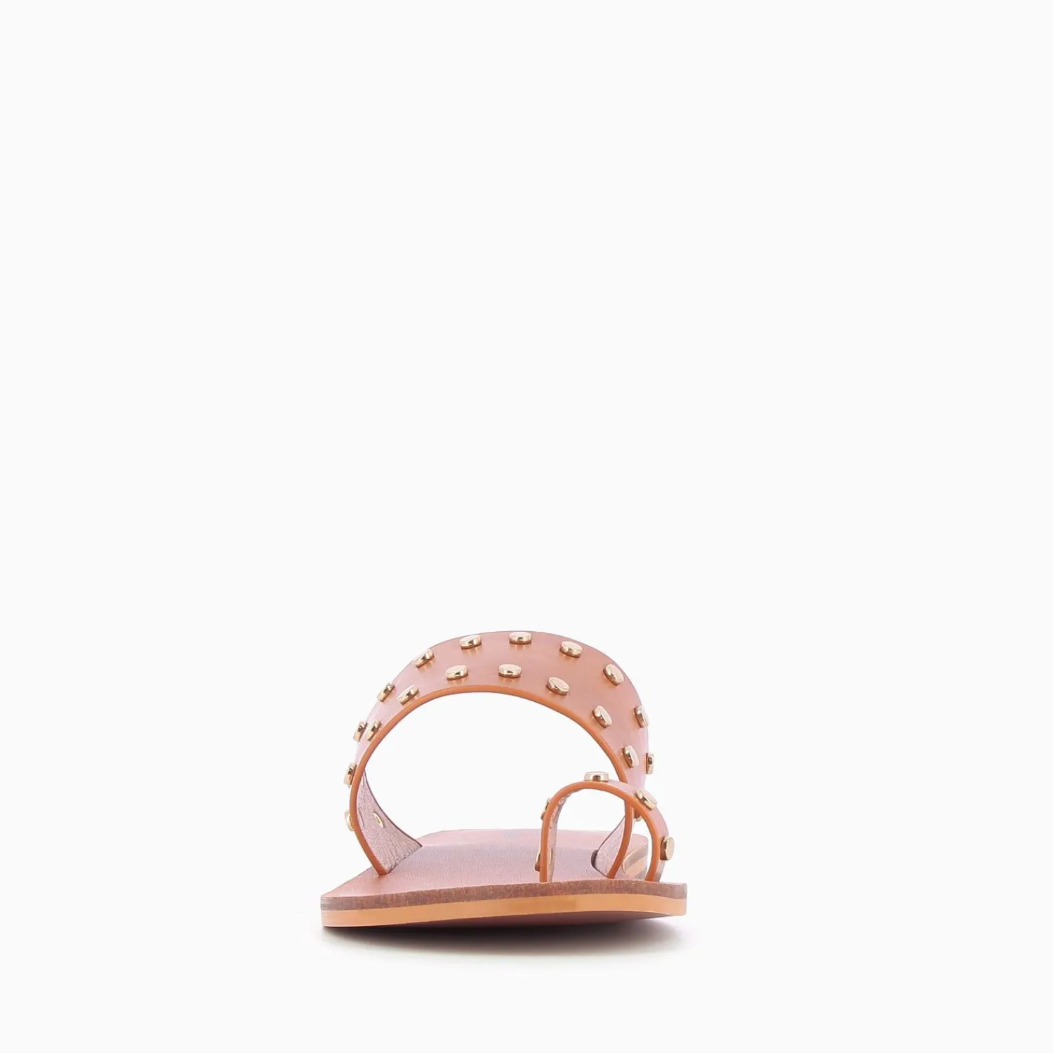 Vanessa Wu Sandales Plates>Mules Cloutees Laeticia Camel A Passe-Pouce