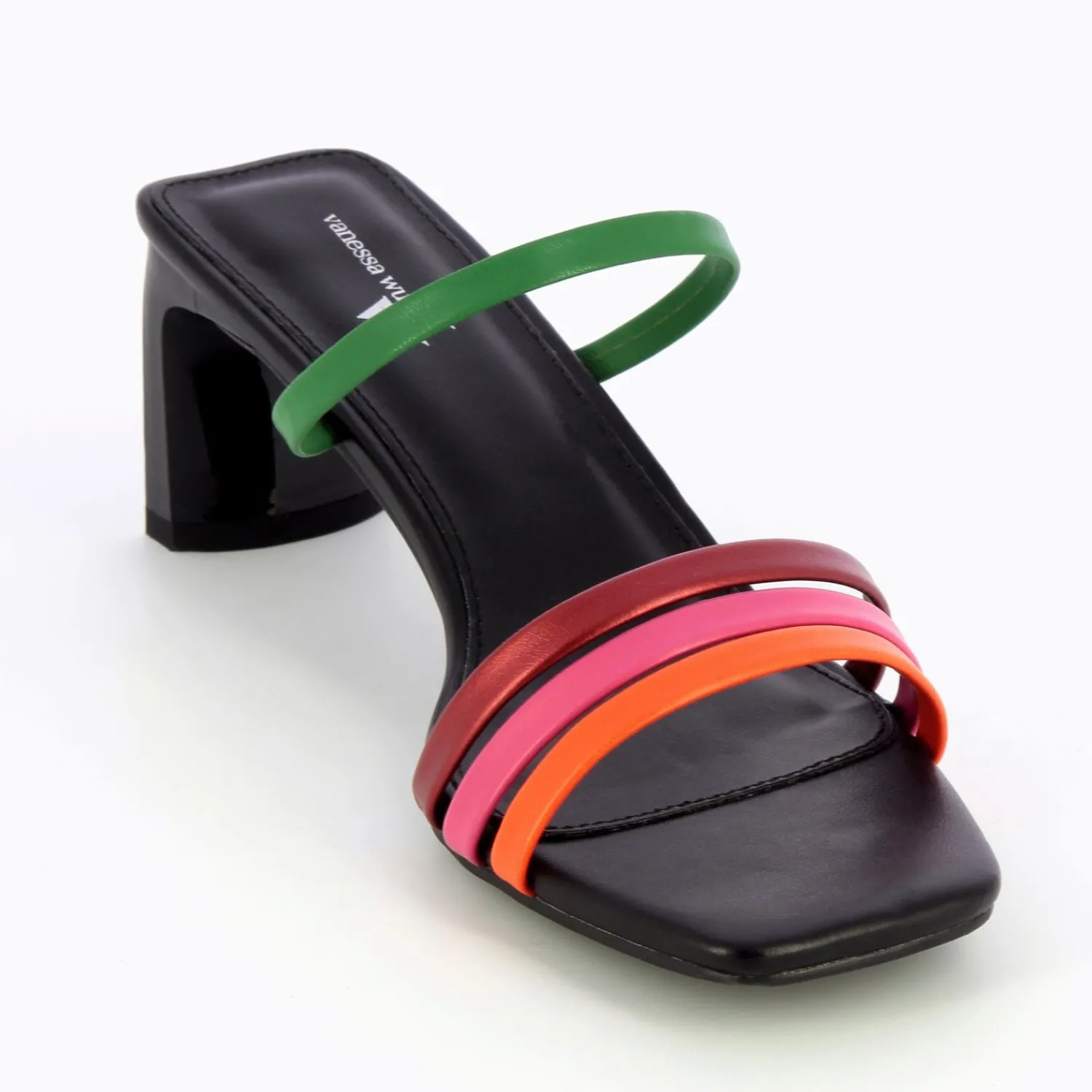 Vanessa Wu Sandales À Talon, Compensées>Mules Gaetane Noires A Brides Multicolores