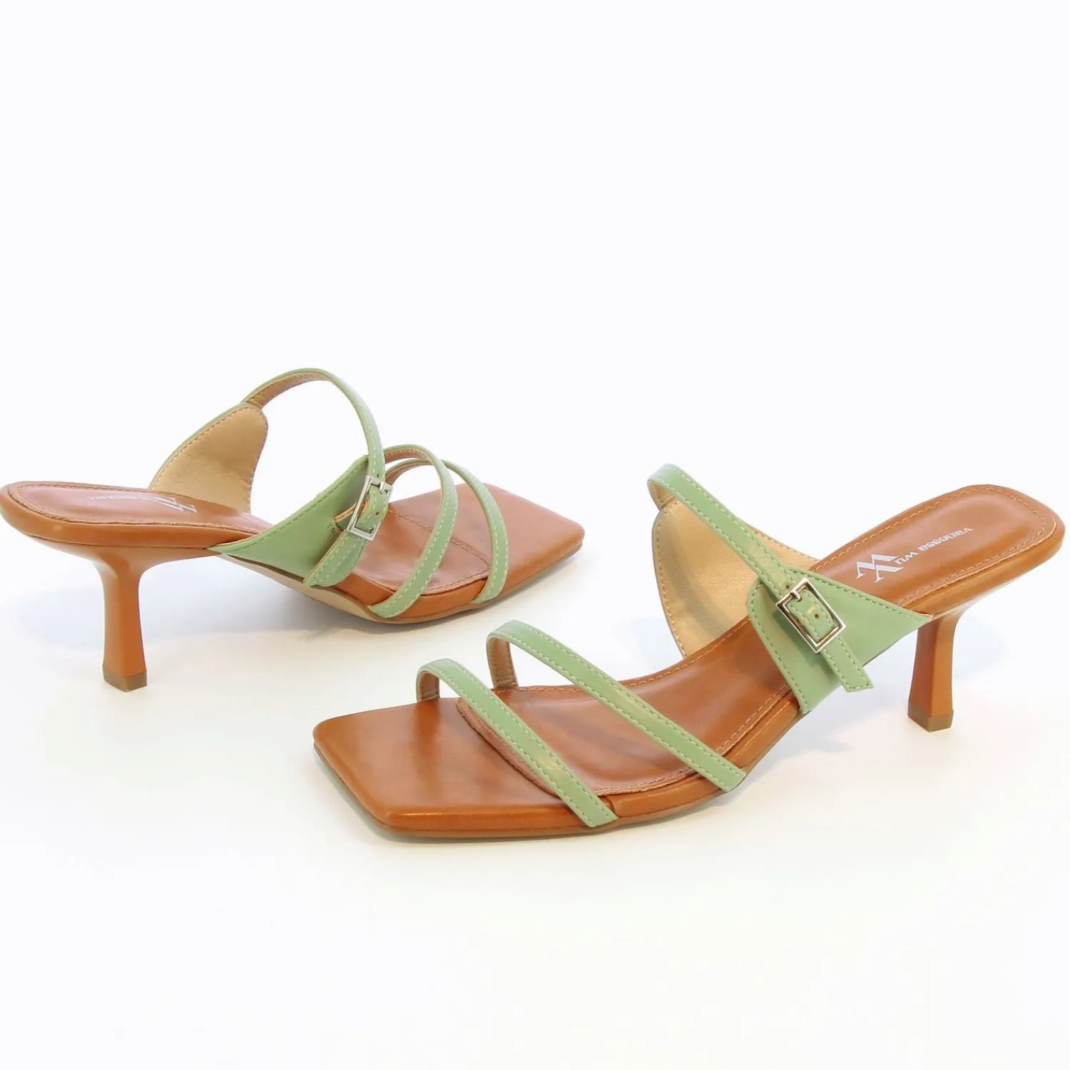 Vanessa Wu Sandales À Talon, Compensées>Mules Kitten Heel Axelle Vert Amande