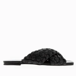 Vanessa Wu Sandales Plates>Mules Lillianna Noires A Larges Brides Tressees Croisees