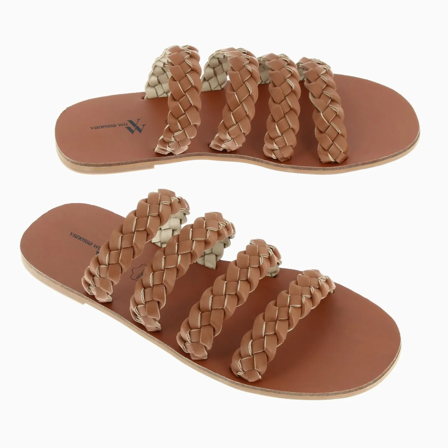Vanessa Wu Sandales Plates>Mules Mila A Brides Tressees Camel