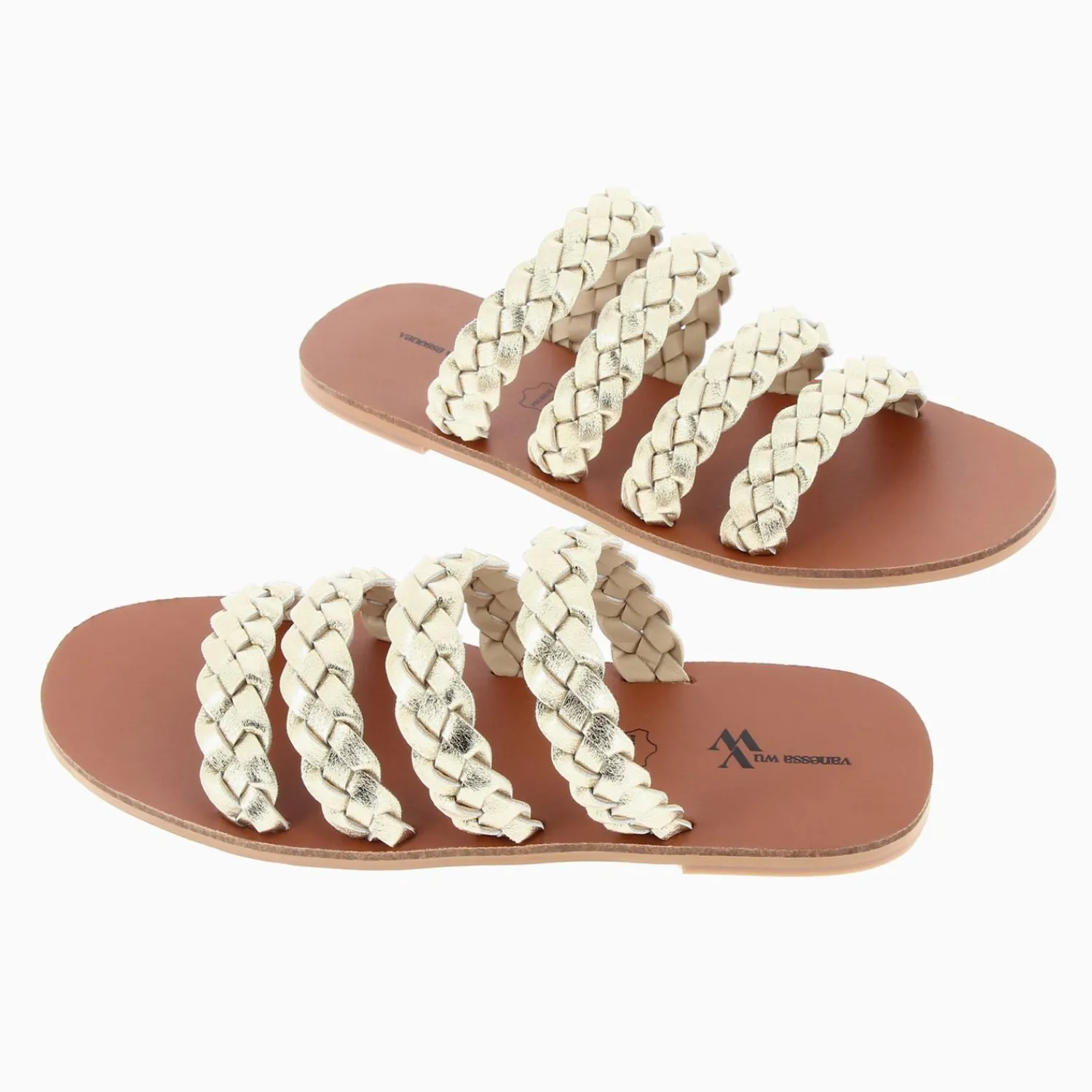 Vanessa Wu Sandales Plates>Mules Mila A Brides Tressees Or