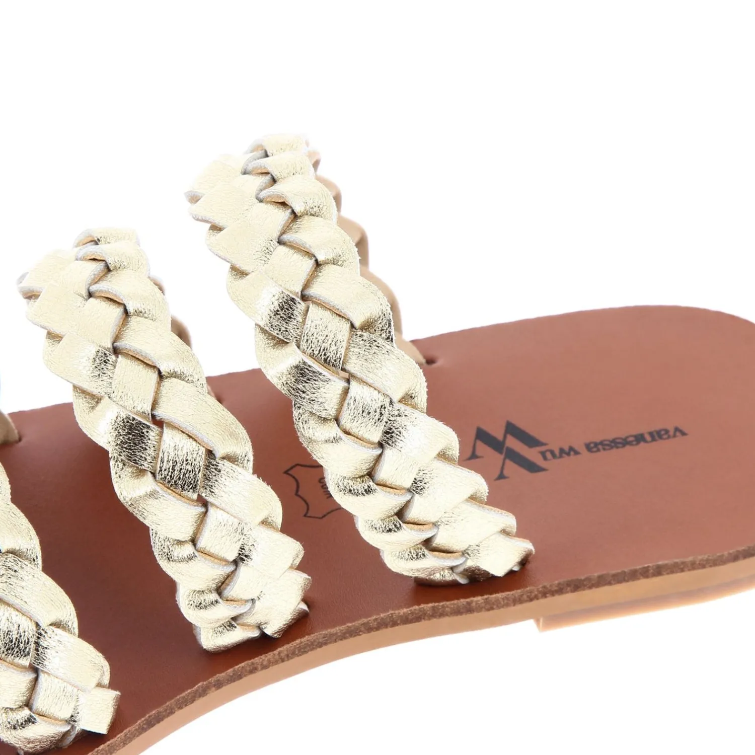 Vanessa Wu Sandales Plates>Mules Mila A Brides Tressees Or