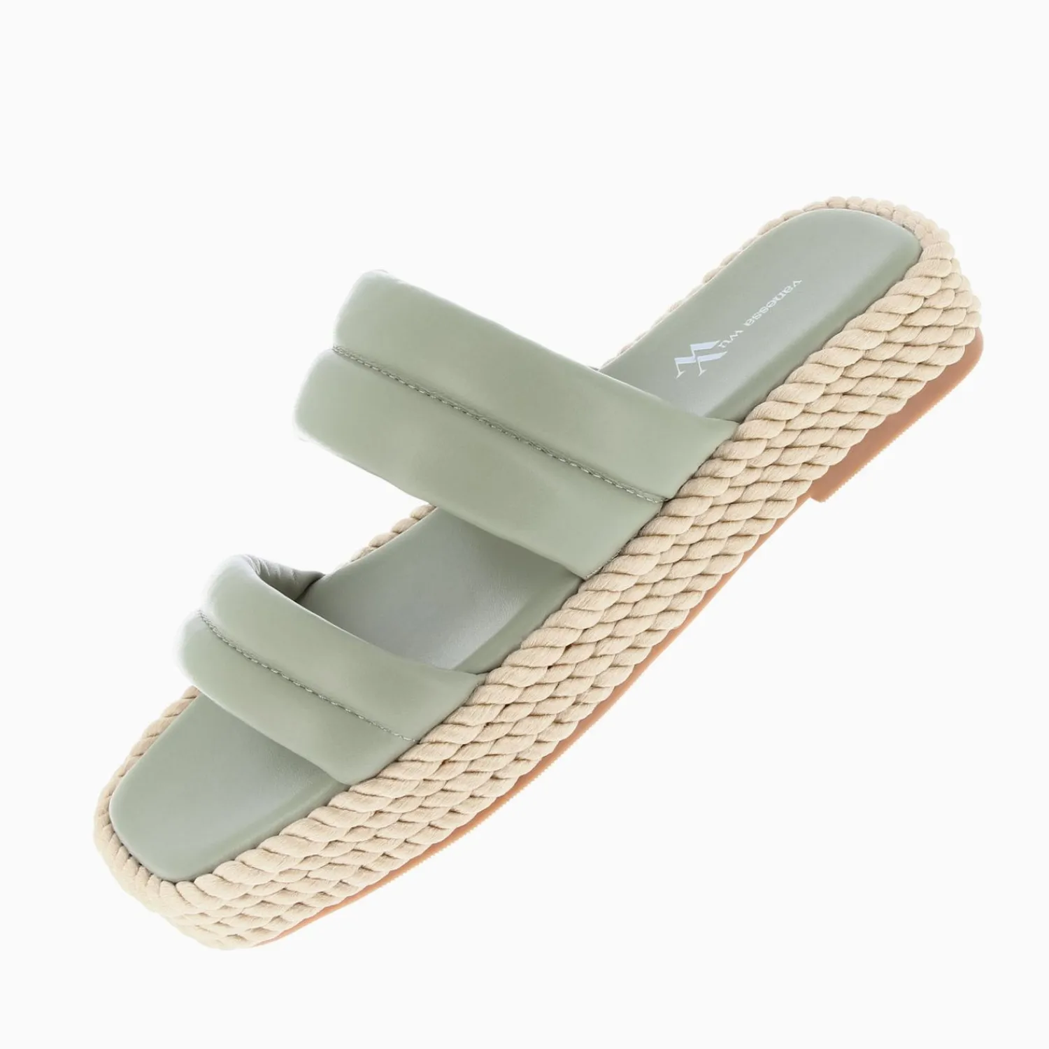 Vanessa Wu Sandales Plates>Mules Nala Vert Pastel A Plateforme Cordes