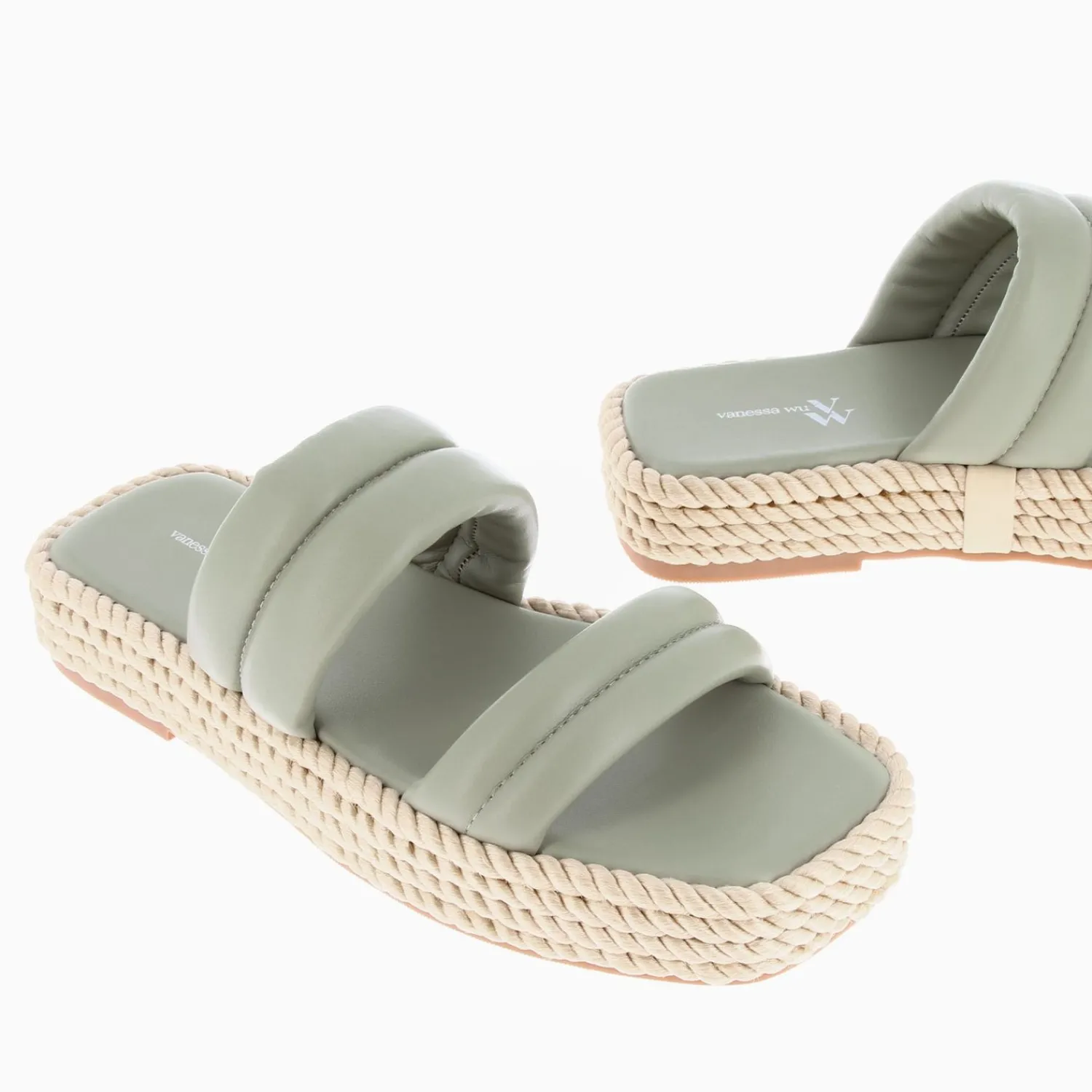 Vanessa Wu Sandales Plates>Mules Nala Vert Pastel A Plateforme Cordes