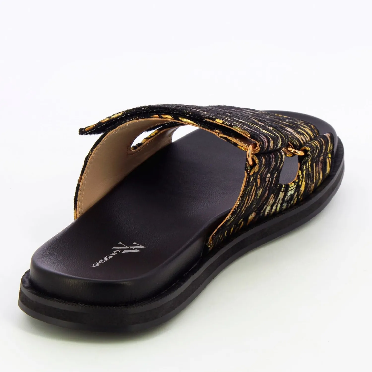 Vanessa Wu Sandales Plates>Mules Philippine Noir Et Or A Scratchs