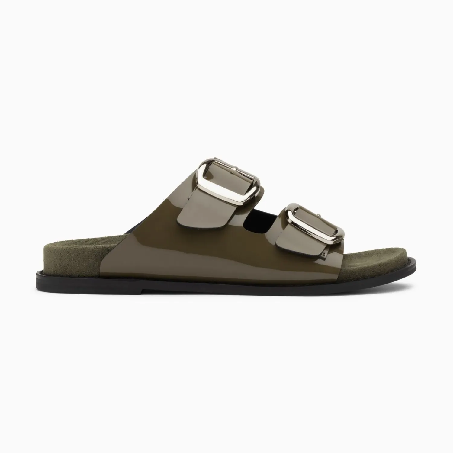 Vanessa Wu Sandales Plates>Mules Plates Celia Kaki Verni A Boucles Oversize