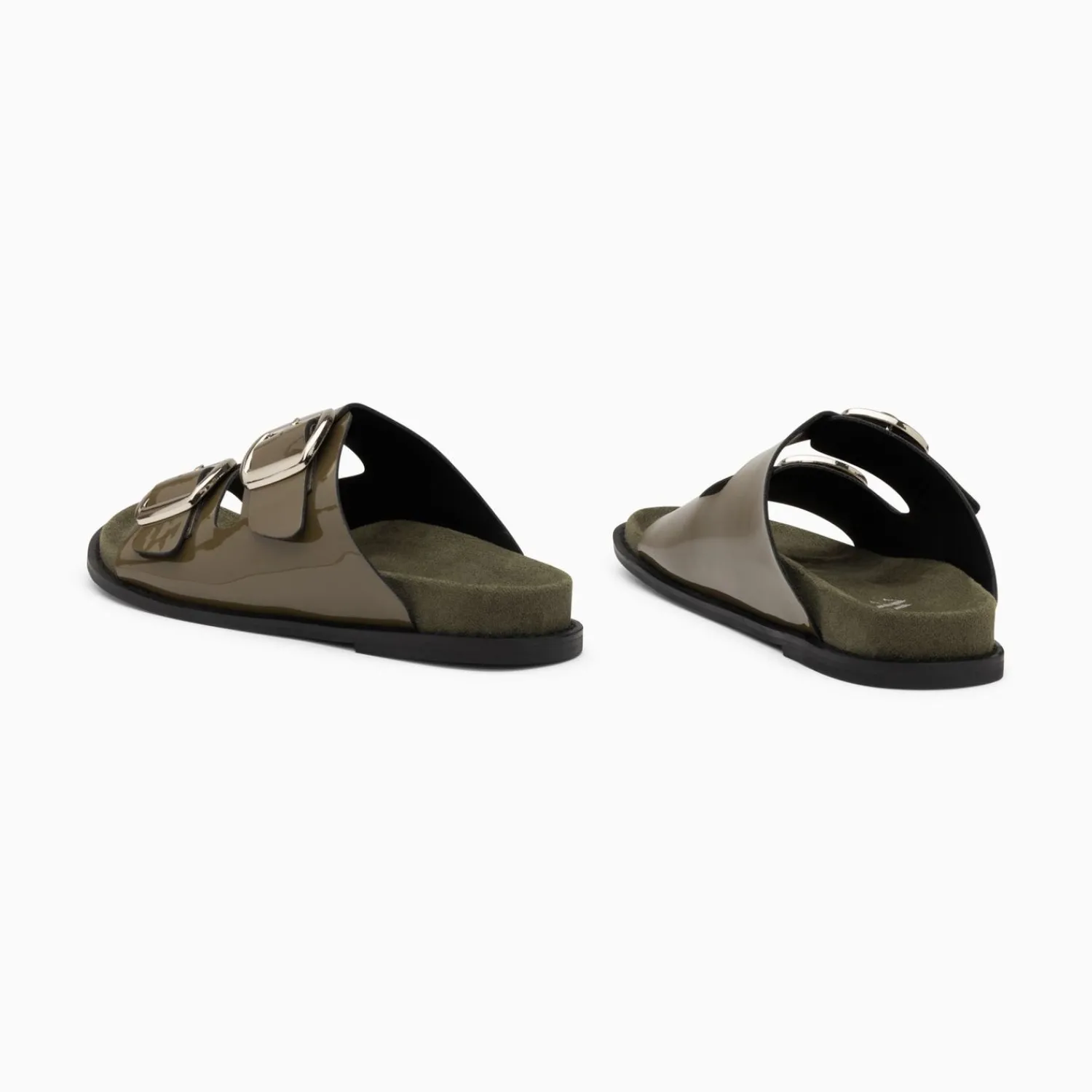 Vanessa Wu Sandales Plates>Mules Plates Celia Kaki Verni A Boucles Oversize