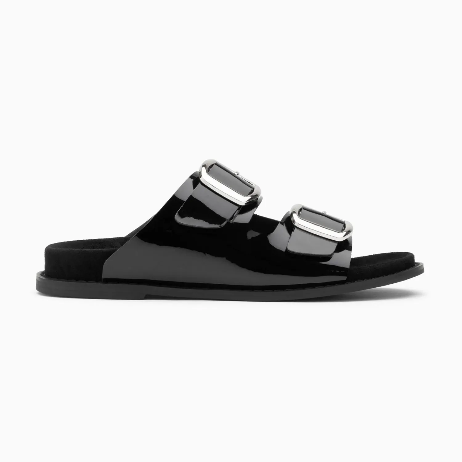 Vanessa Wu Sandales Plates>Mules Plates Celia Noir Verni A Boucles Oversize