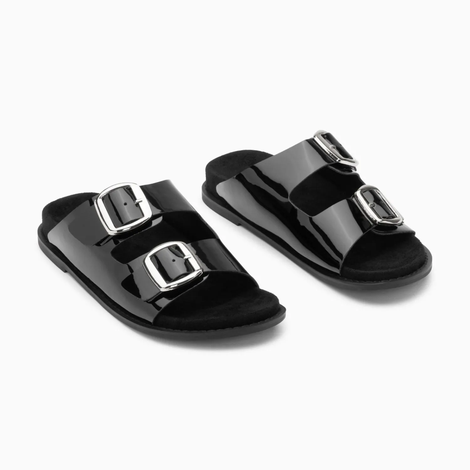 Vanessa Wu Sandales Plates>Mules Plates Celia Noir Verni A Boucles Oversize