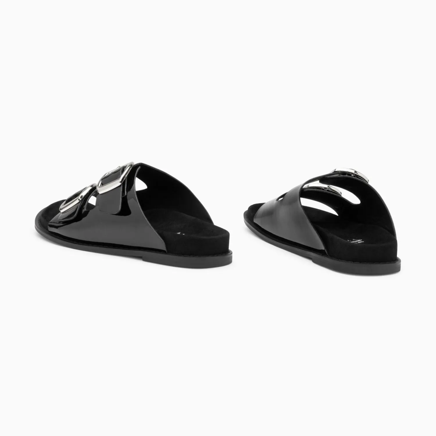 Vanessa Wu Sandales Plates>Mules Plates Celia Noir Verni A Boucles Oversize