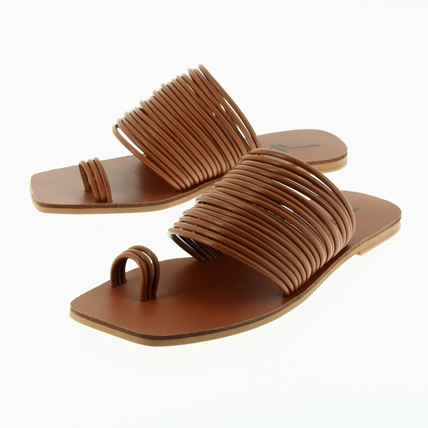 Vanessa Wu Sandales Plates>Mules Thea Camel A Multiples Brides Et Passe-Pouce