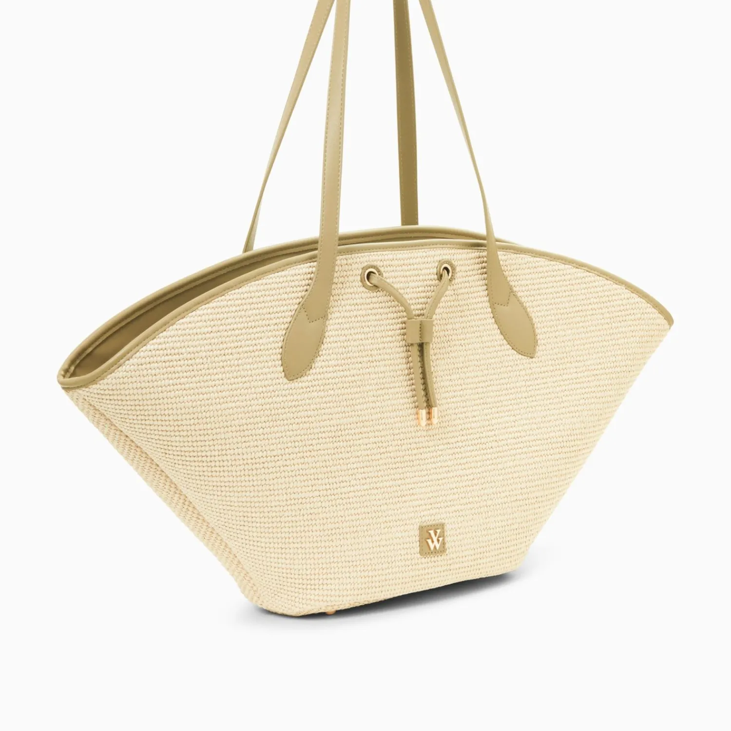 Vanessa Wu Sacs>Panier Oversize Vivienne En Raphia Beige A Details Kaki