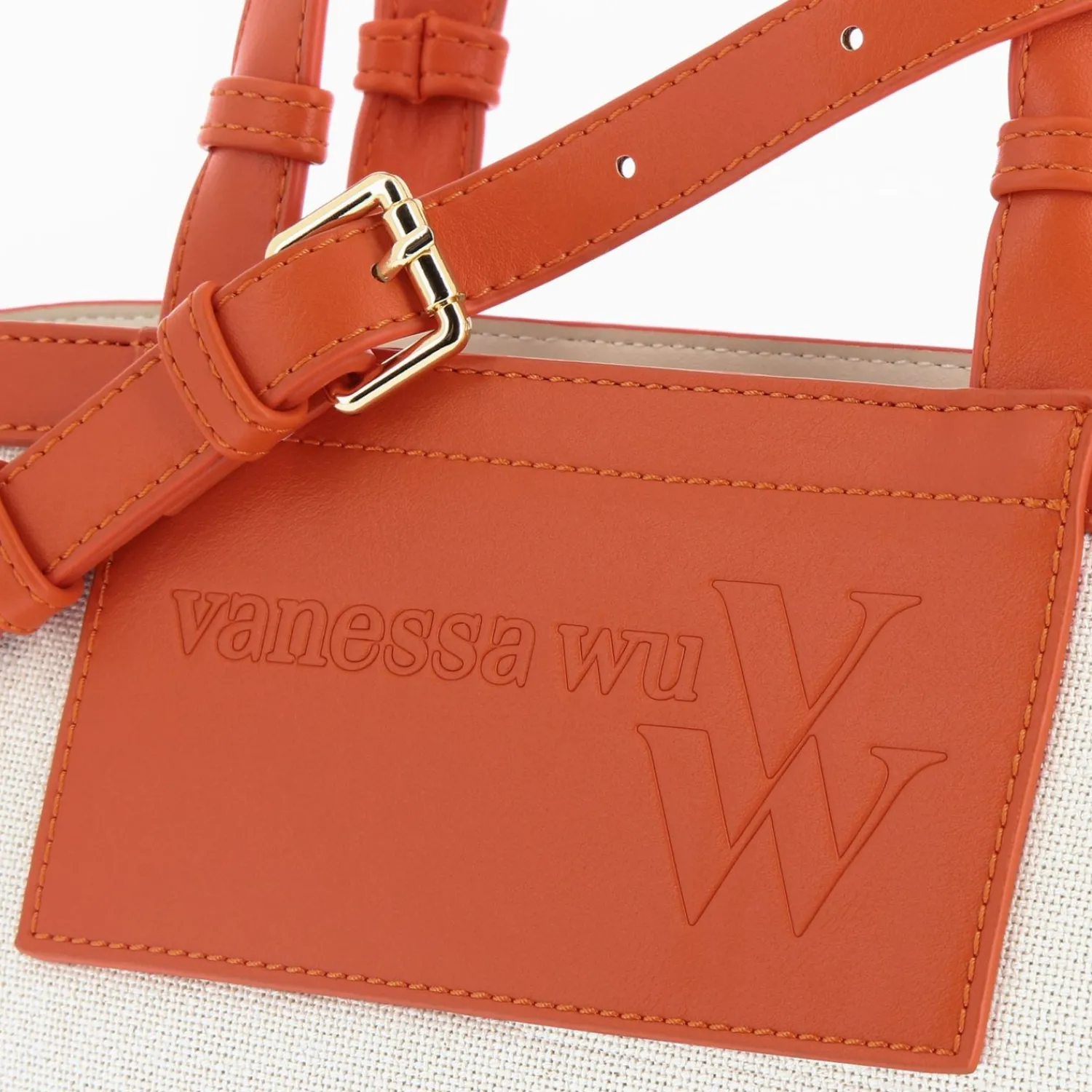 Vanessa Wu Sacs>Petit Sac Cabas Trapeze Eve Beige Et Orange