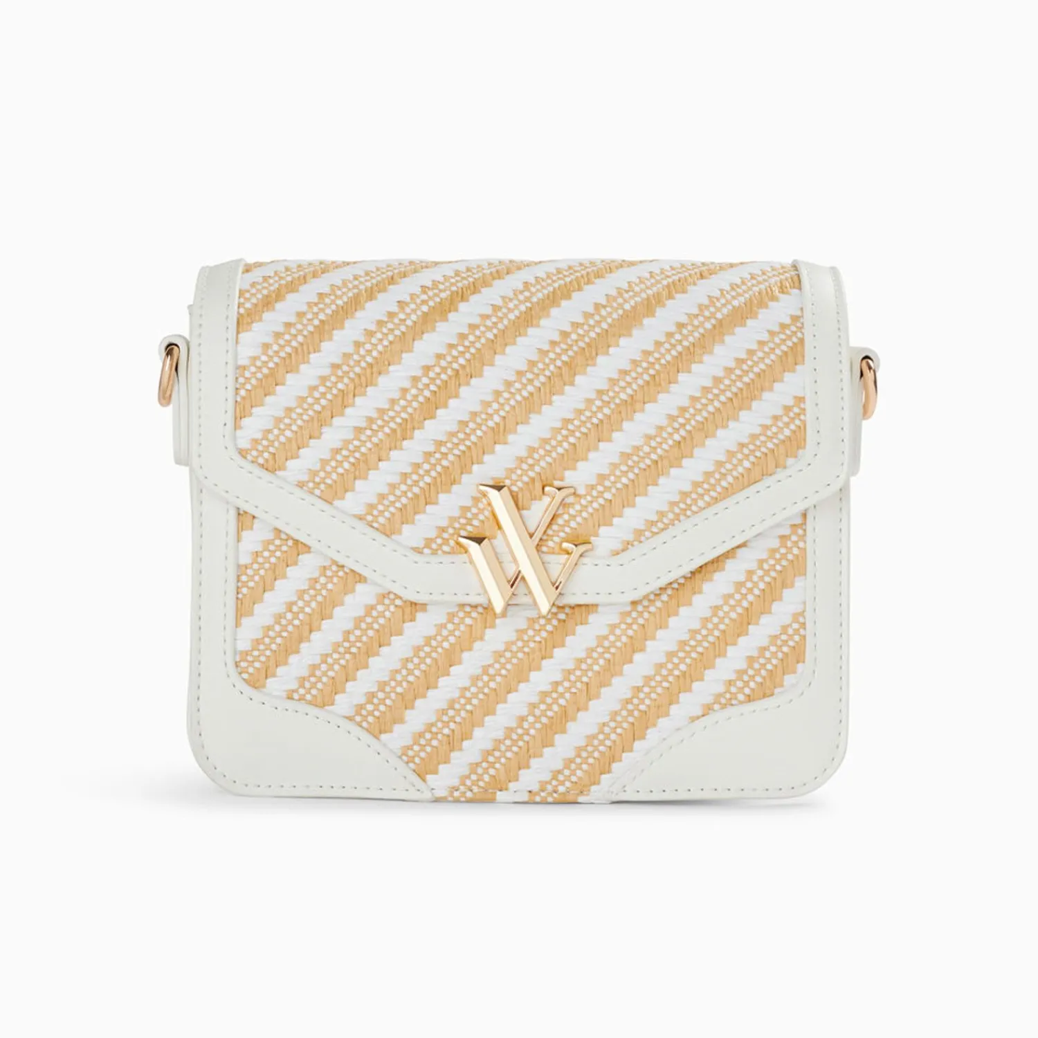 Vanessa Wu Sacs>Petit Sac Cartable Aline Blanc Et Beige Tresse
