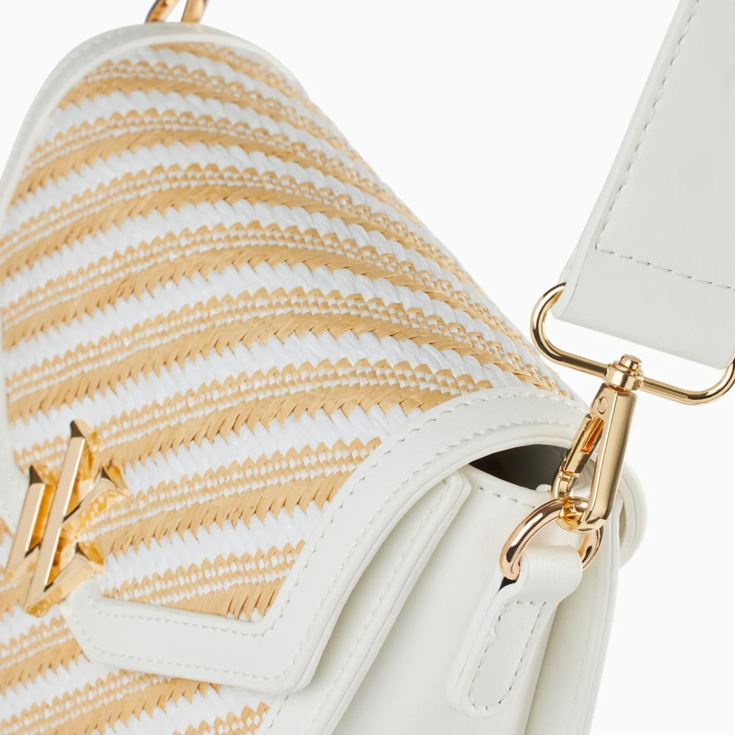 Vanessa Wu Sacs>Petit Sac Cartable Aline Blanc Et Beige Tresse