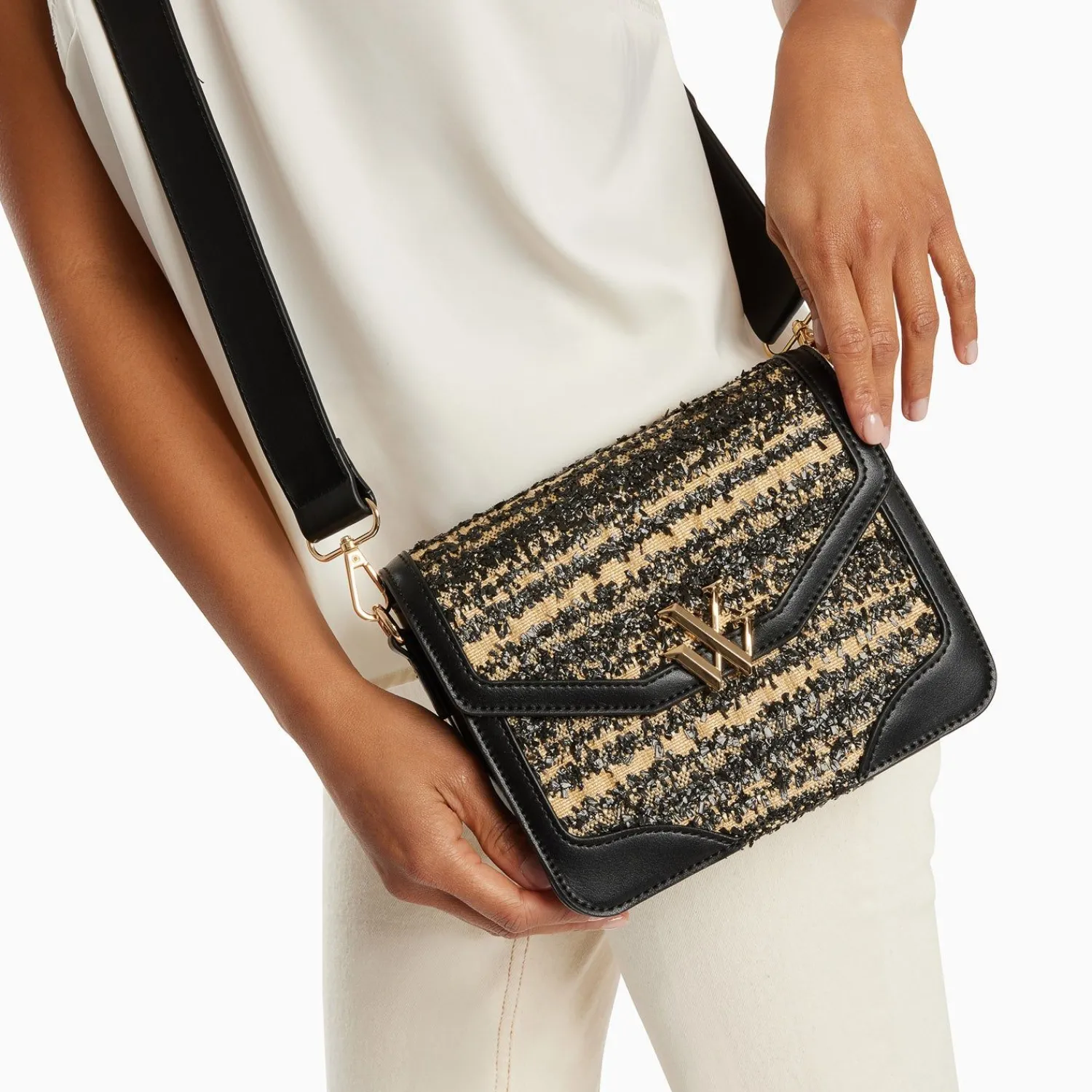 Vanessa Wu Sacs>Petit Sac Cartable Aline Noir Et Beige
