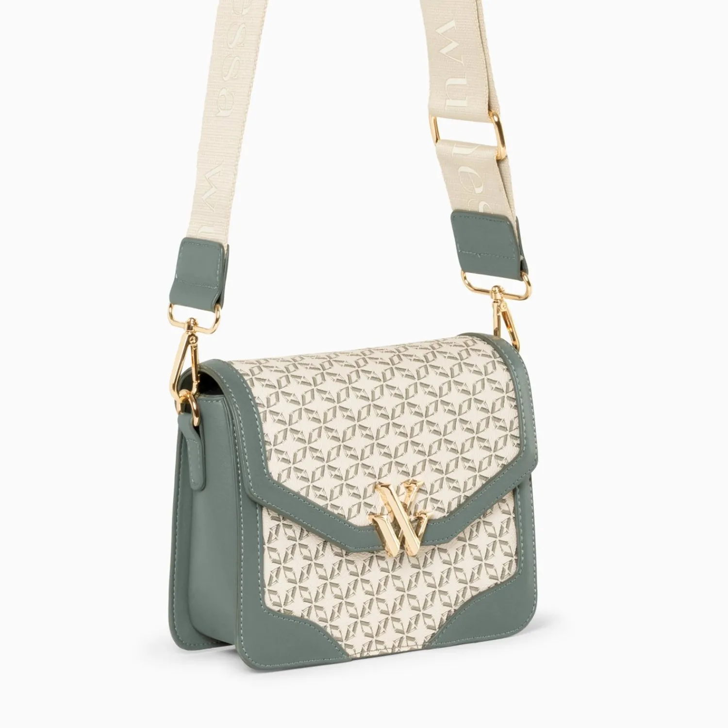 Vanessa Wu Sacs>Petit Sac Cartable Karen Vert A Toile Monogramme