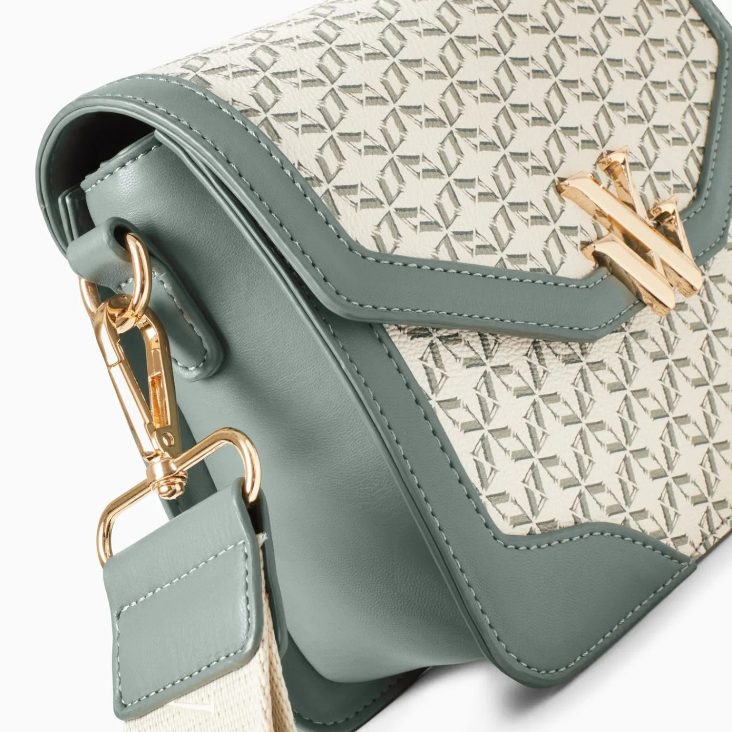 Vanessa Wu Sacs>Petit Sac Cartable Karen Vert A Toile Monogramme