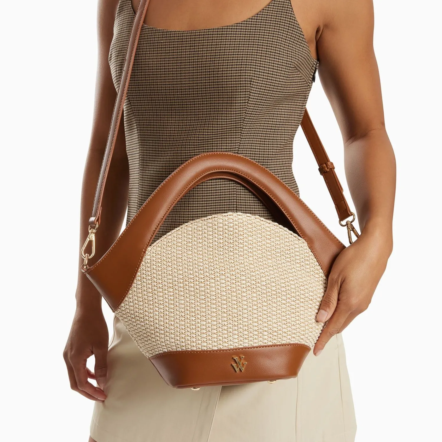 Vanessa Wu Sacs>Petit Sac Panier Juliane Beige Et Camel