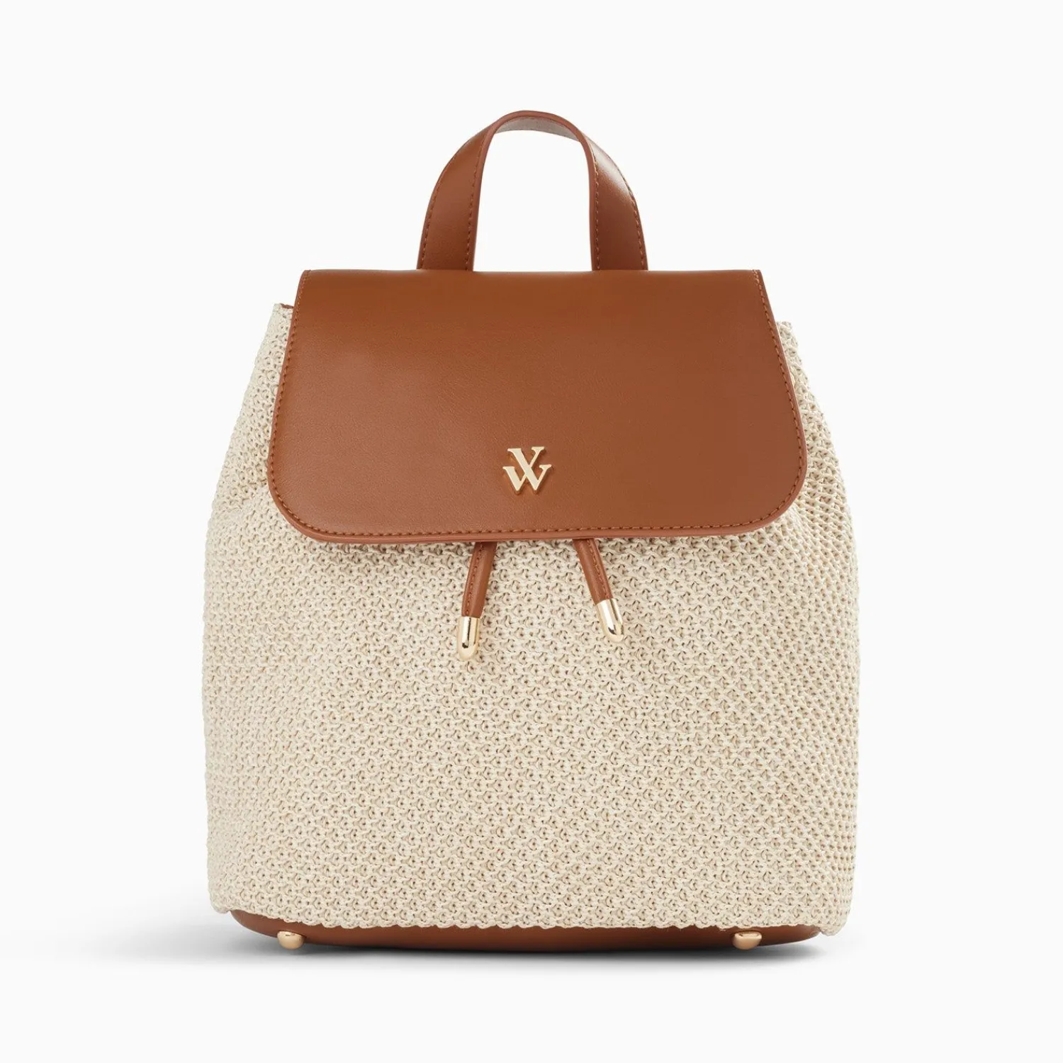 Vanessa Wu Sacs>Sac A Dos Myriam En Raphia Ecru Et Camel