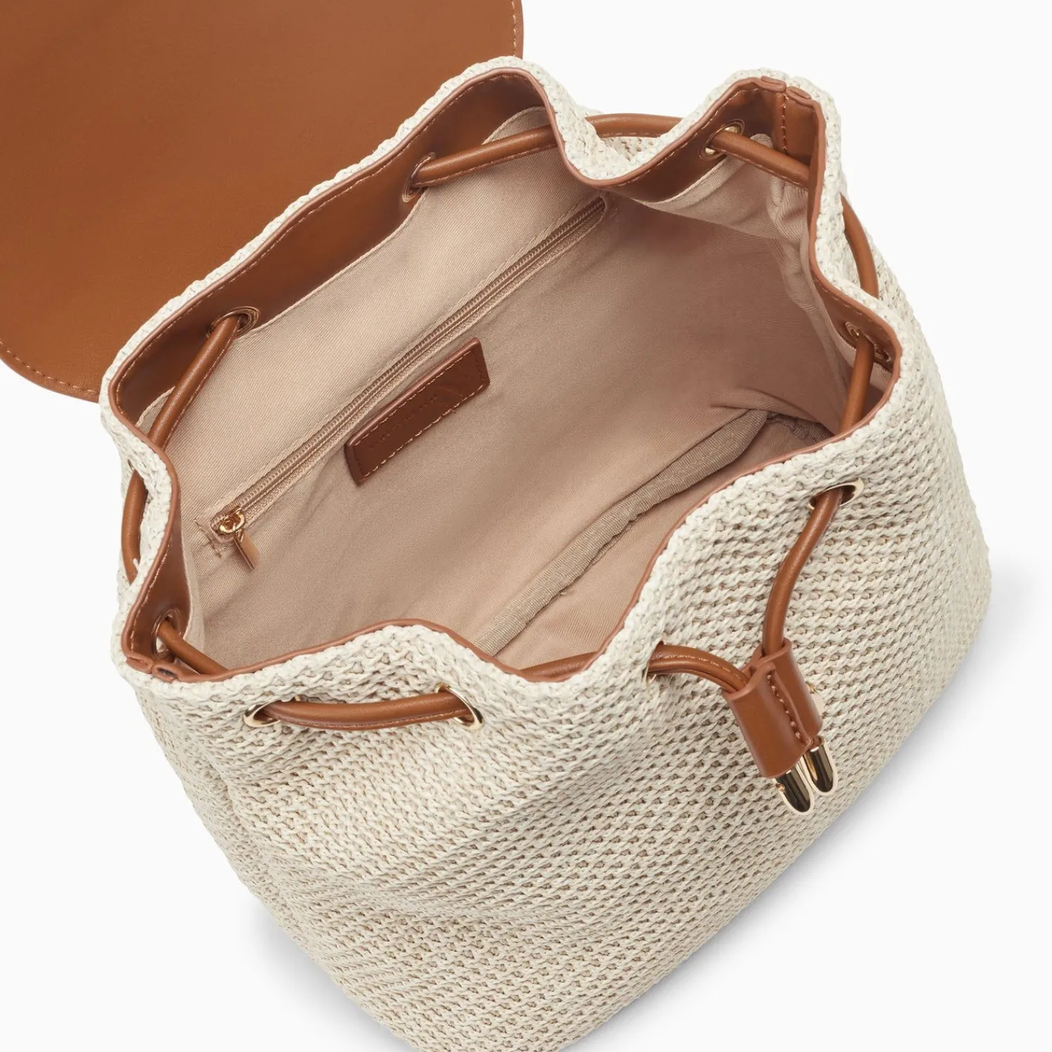 Vanessa Wu Sacs>Sac A Dos Myriam En Raphia Ecru Et Camel