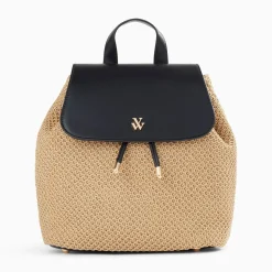 Vanessa Wu Sacs>Sac A Dos Myriam En Raphia Beige Et Noir